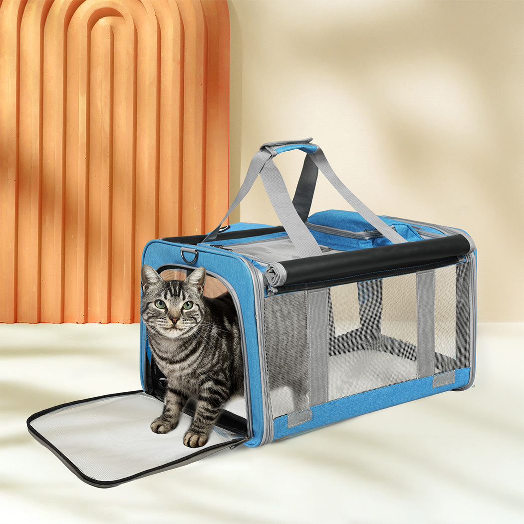 Pawz 3 in 1 Pet Soft Crate Dog Cat Carrier M Size Blue-1942353703981944838