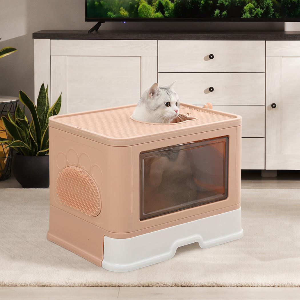 PaWz Foldable Cat Litter Box Tray Enclosed Pink-1942352746992766982