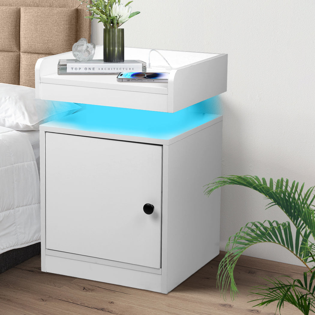 Levede Bedside Table USB Charger Outlet RGB White-1937319786434400263