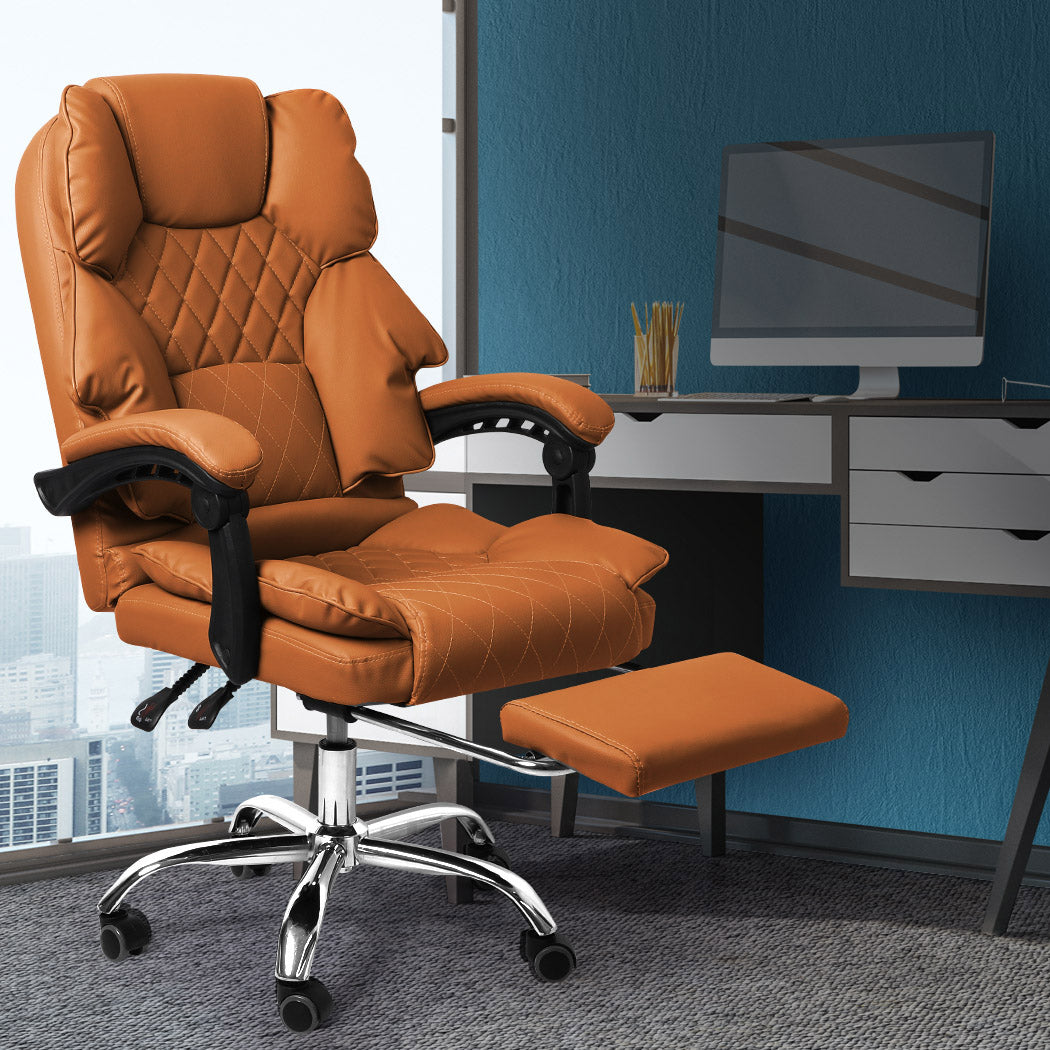 Levede Gaming Chair Office Computer Brown Footrest-1910112922684755974