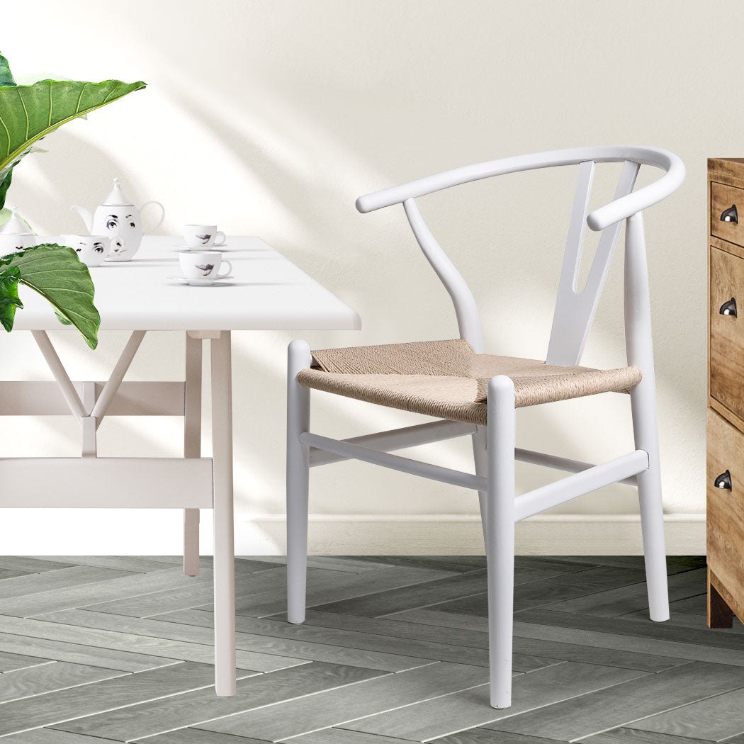Levede 2x Dining Chairs Wooden Hans White-1910113283994685446