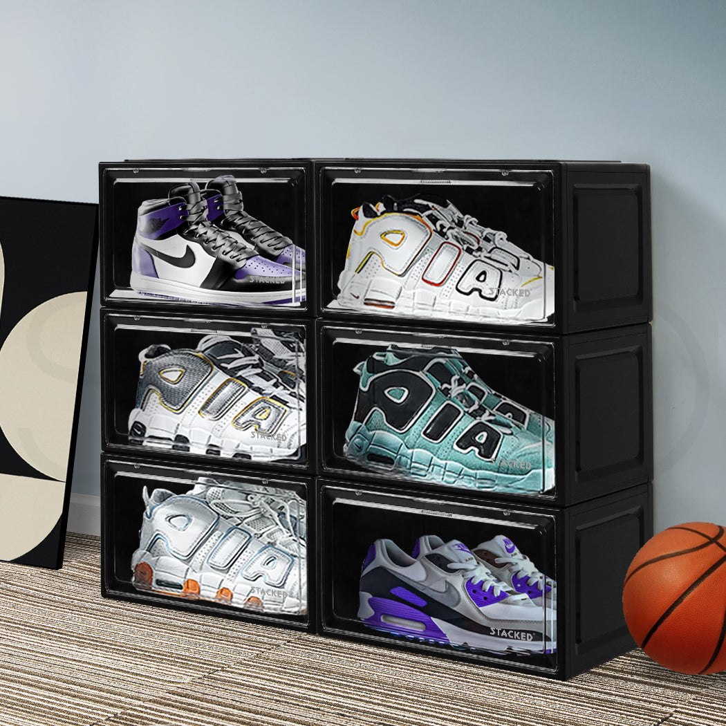 Stacked Shoe Box Acrylic Sneaker Display 6PC Black-1942352807613042694
