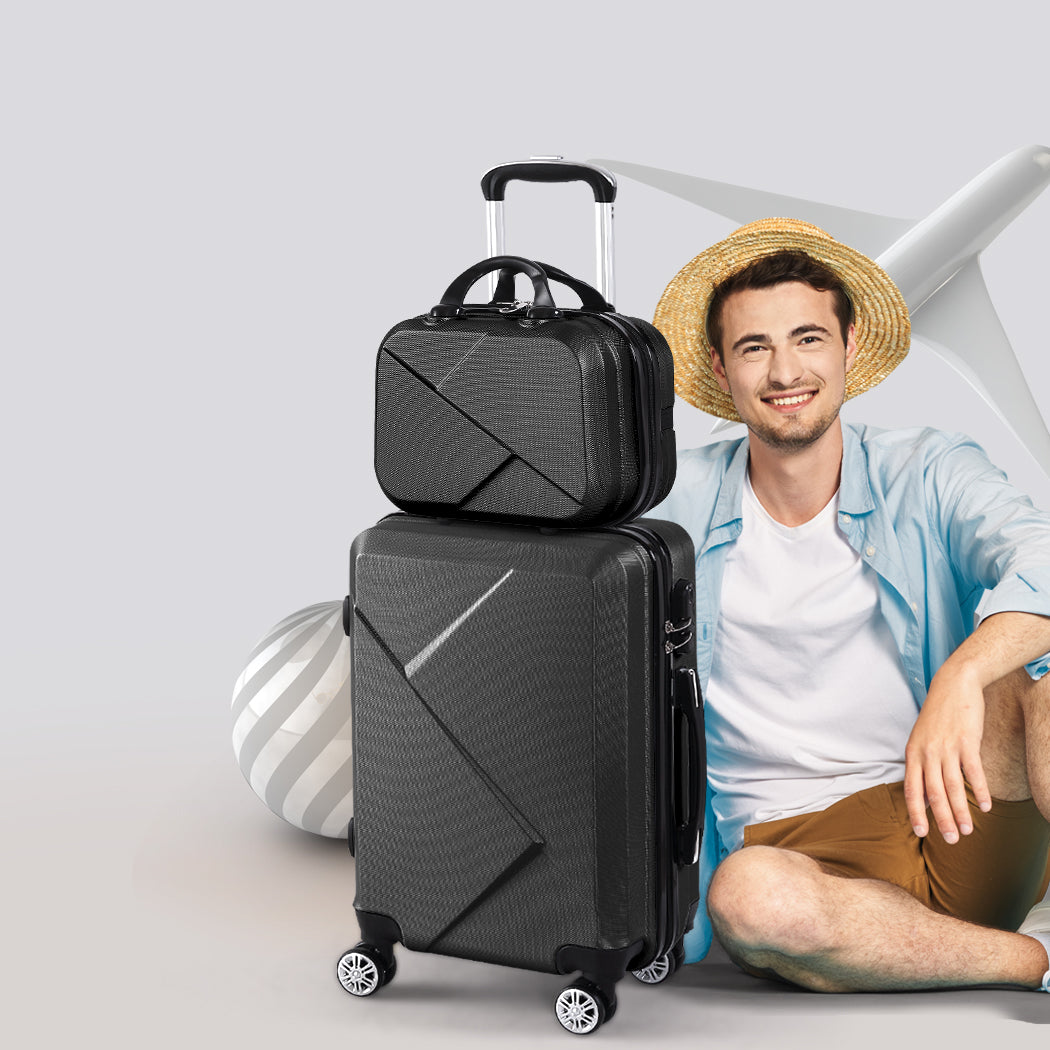 Slimbridge 2pcs 20"Travel Luggage Set Black-1942352931445673990