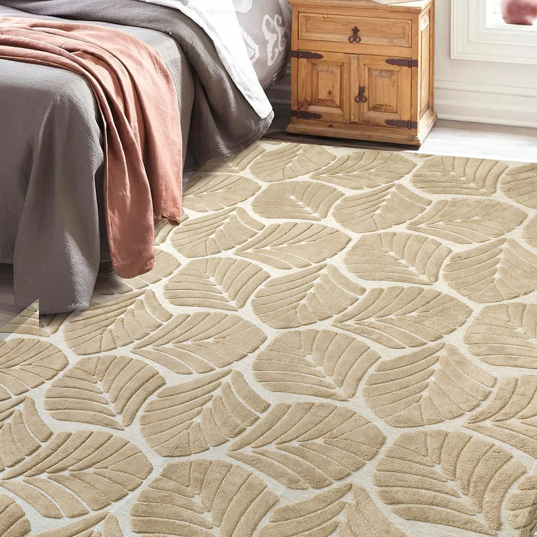 Marlow Floor Rug Soft Embossed Carpet Non Slip Plush Shaggy Rugs Leaf Pattern-1942353627997933574