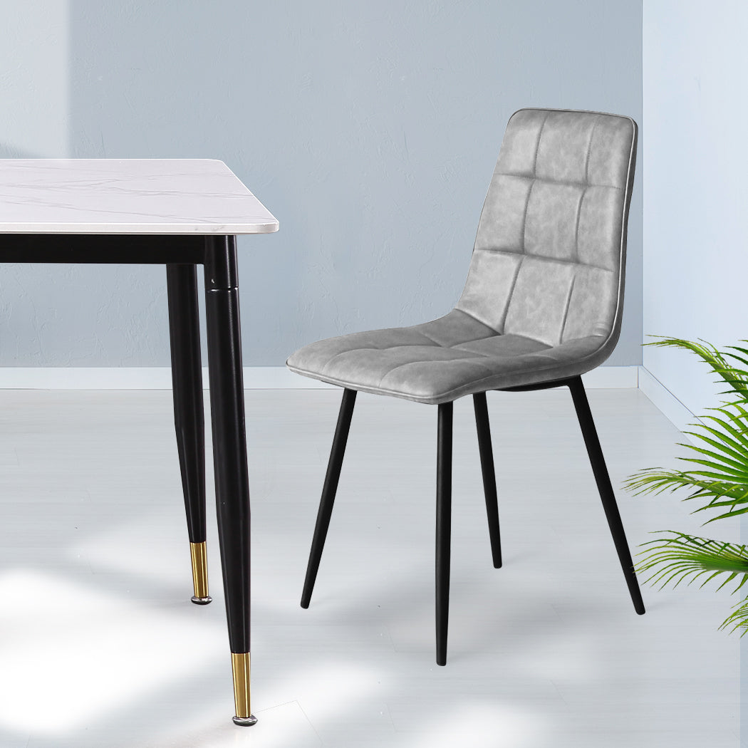Levede 4x Dining Chairs Kitchen Chair Grey Faux Leather-1910113287937331206