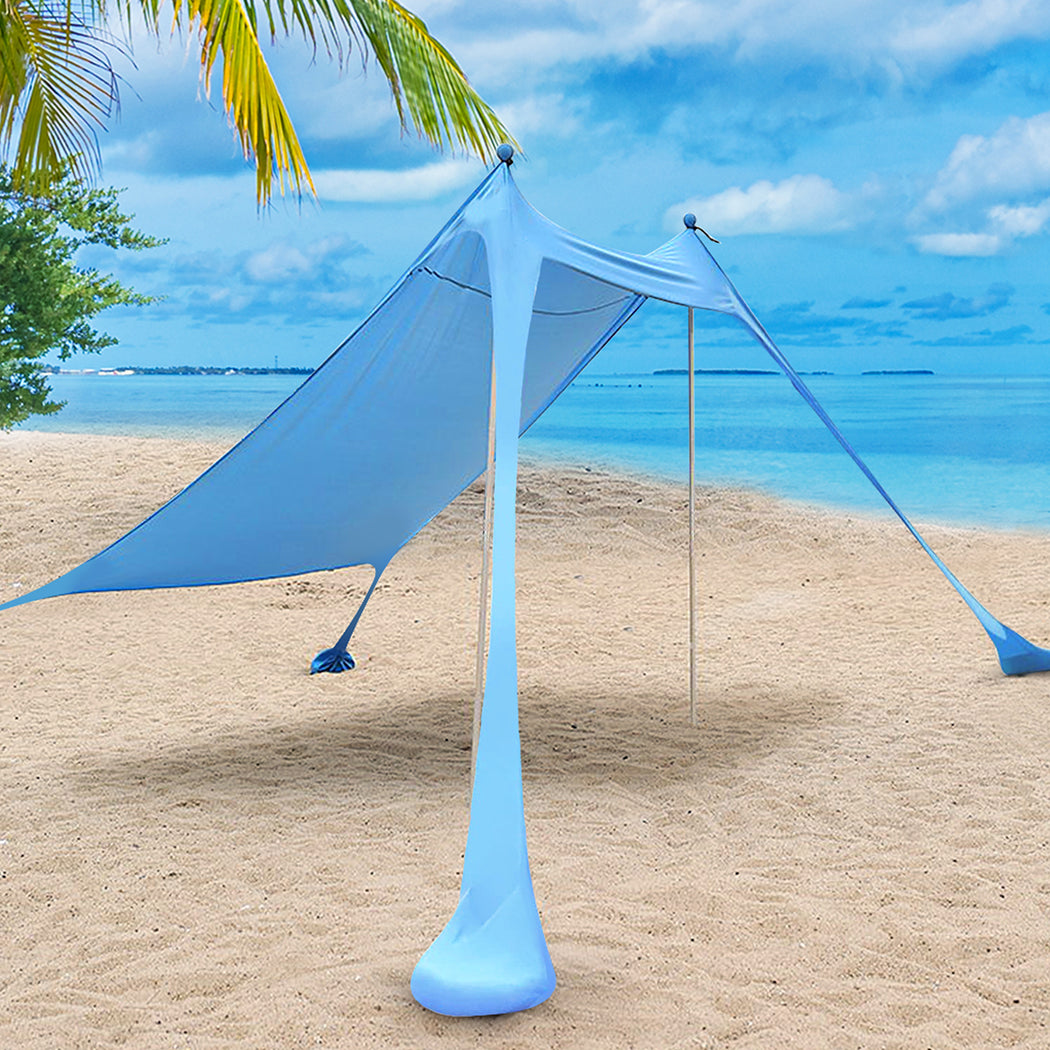 Beach Tent Camping Canopy 2-4 Person Family Sun Shade Shelter 210x210cm Blue-1942352894619684870