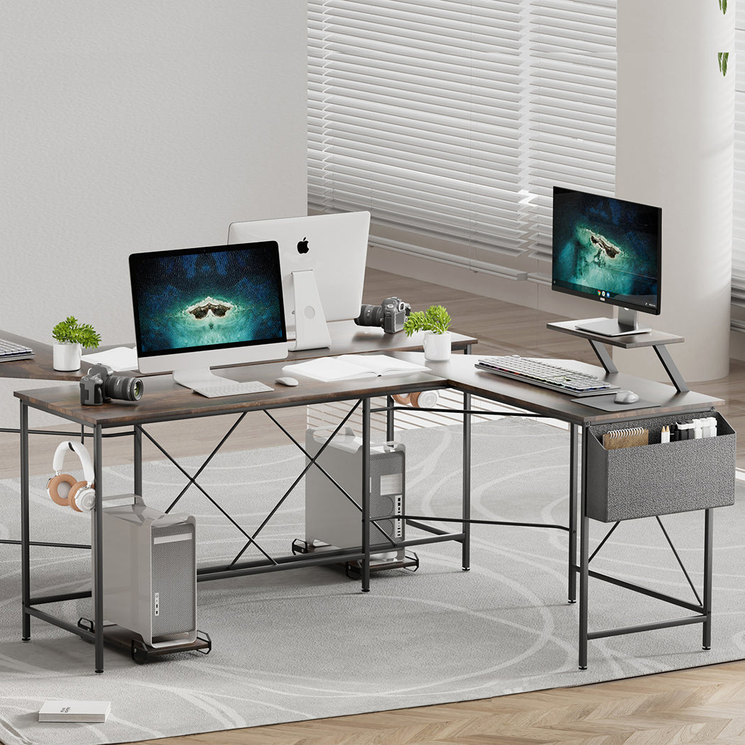 Levede Computer Desk Corner Desk Brown-1910112201935556614