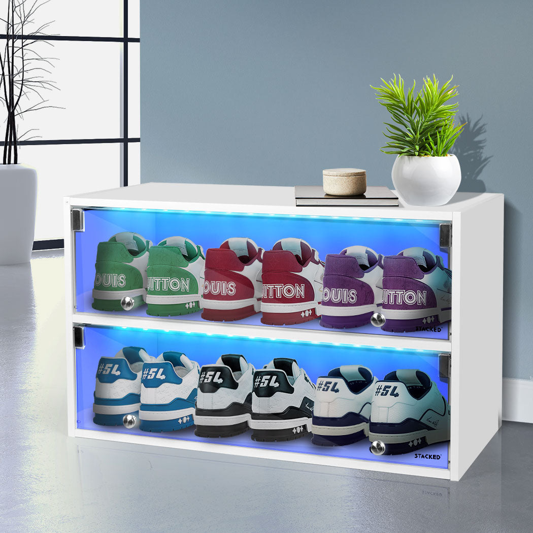 Stacked Shoes Storage Cabinet LED Sneaker White-1942352807956975622