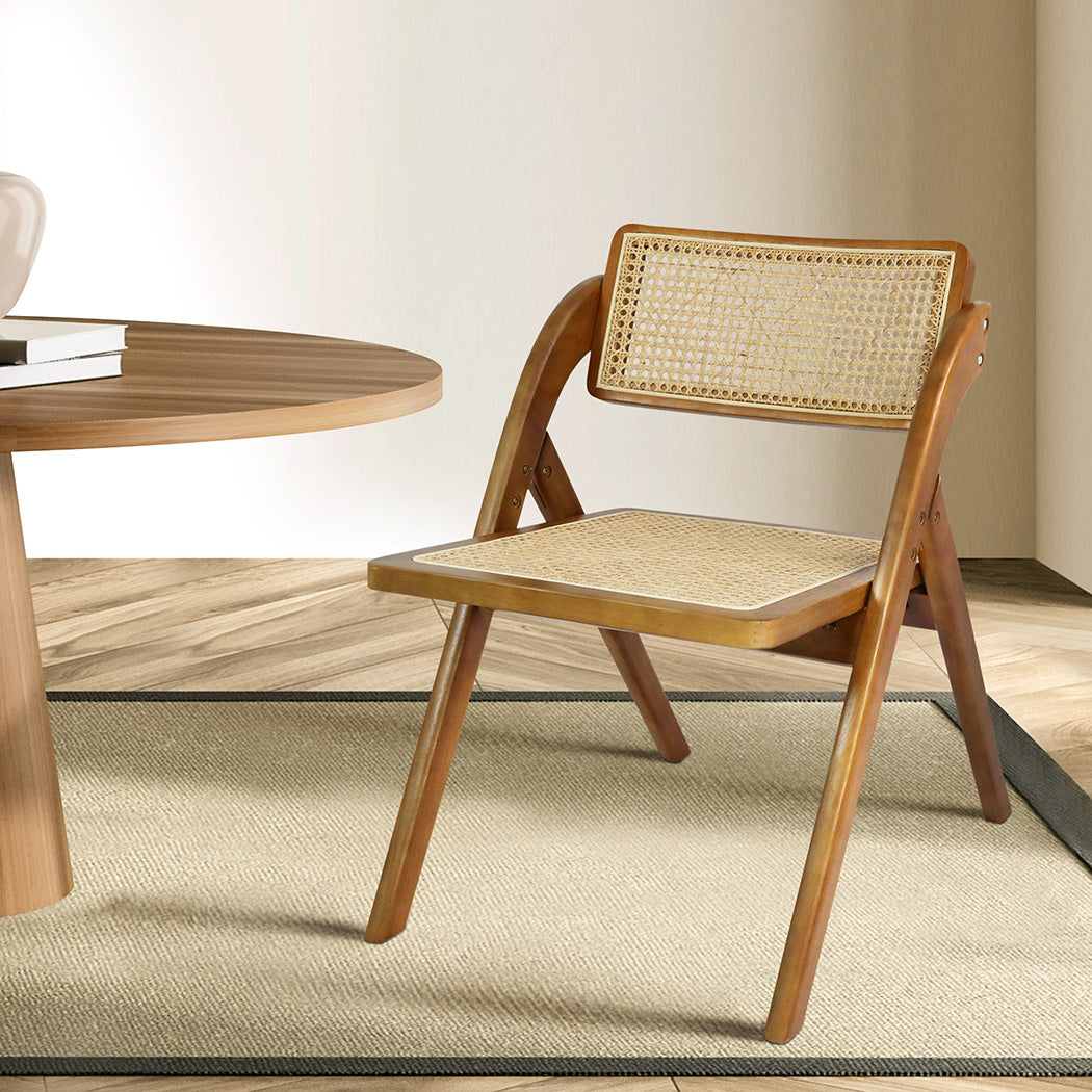 Levede 2X Foldable Rattan Dining Chairs Walnut-1910113291703816198