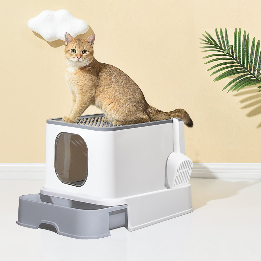 PaWz Cat Litter Box Fully Enclosed Kitty Grey-1942353064967147526