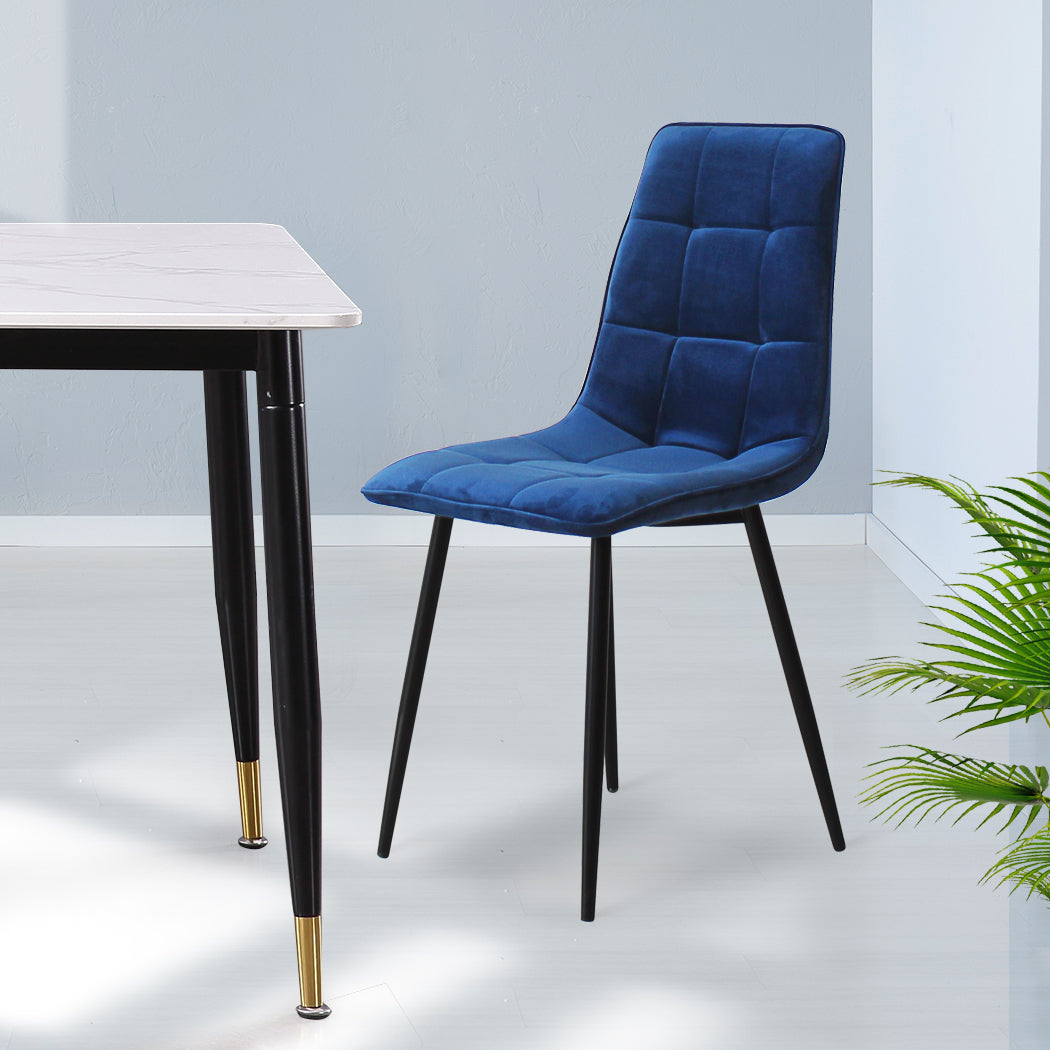 Levede 4x Dining Chairs Kitchen Velvet Blue-1910113287345934342