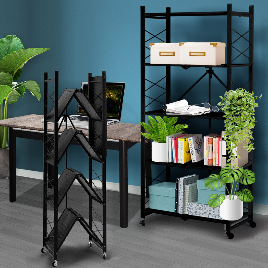 Levede Foldable Storage Shelf Display Black 5 Tiers-1942352905193525254