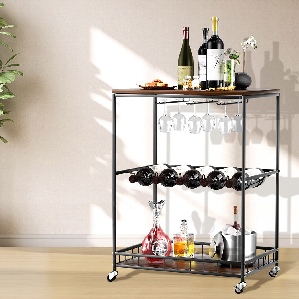 Levede Wooden Bar Cart Drinks Trolley 3 Tire-1942353800899727366