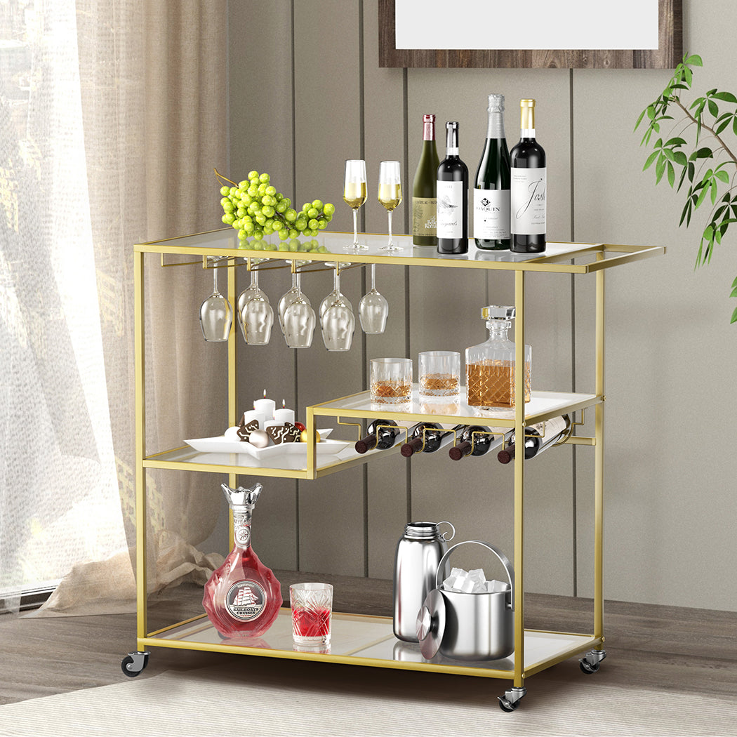 Levede Bar Cart Gold Drinks Serving Trolley 4 Tier-1942353801772142598