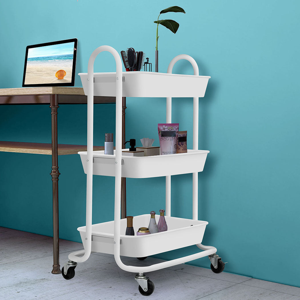Levede 3 Tiers Kitchen Storage Trolley White-1942353198664781830