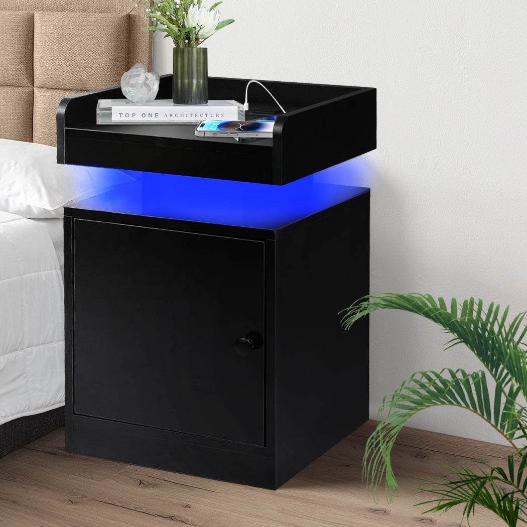 Levede Bedside Table USB Charger Outlet RGB Black-1910112205286805511