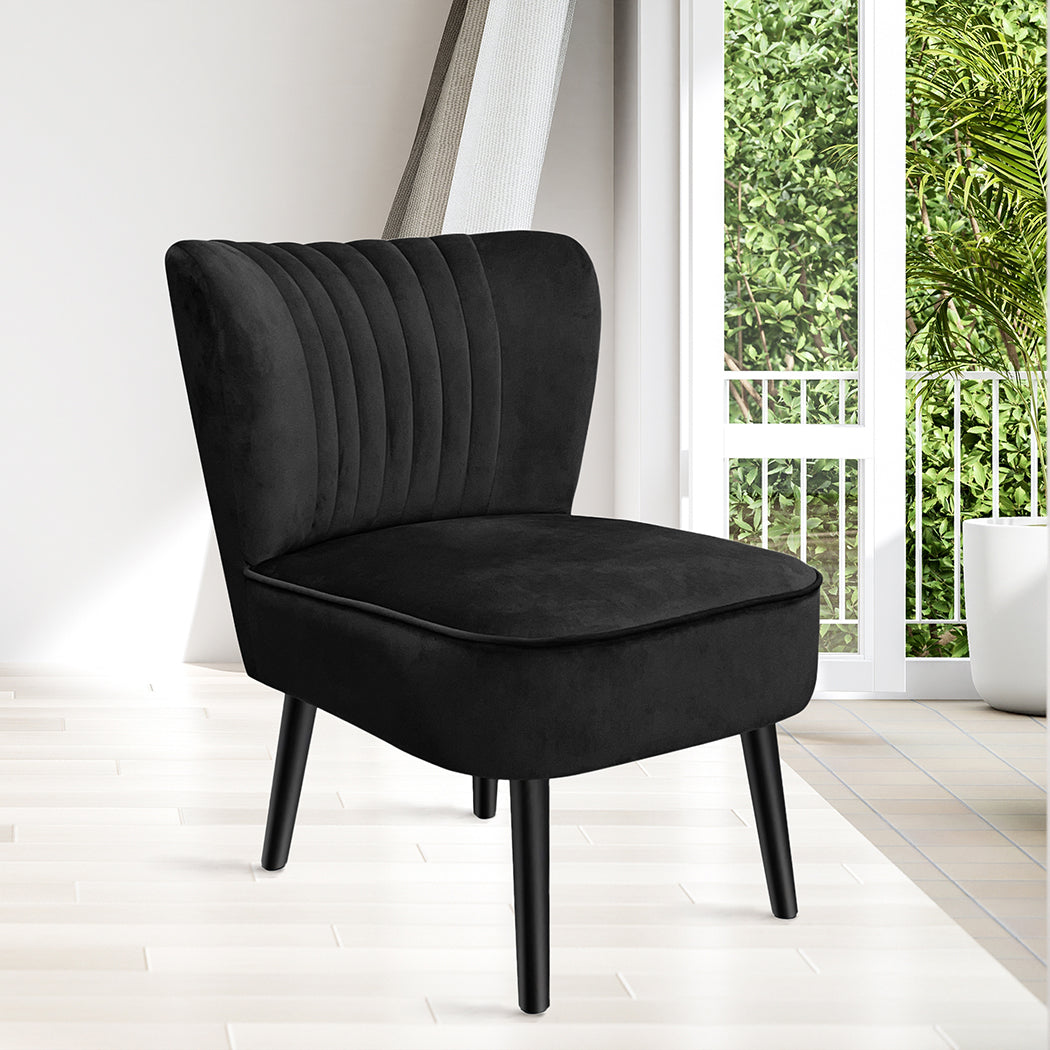 Levede Accent Chair Foot Stool Set Ottoman Black-1919892907804987398
