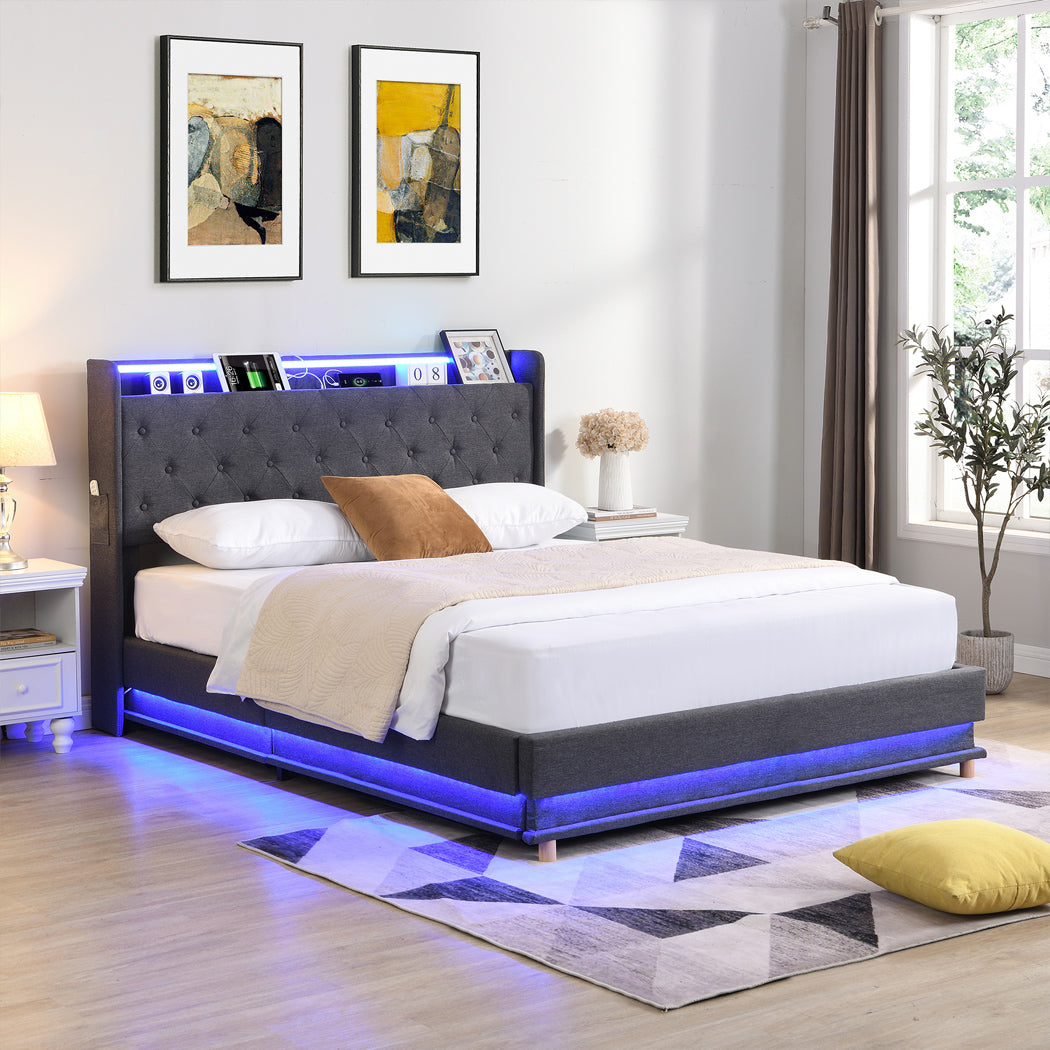 Levede Queen Bed Frame Gas Lift LED Light-1910112230901420038