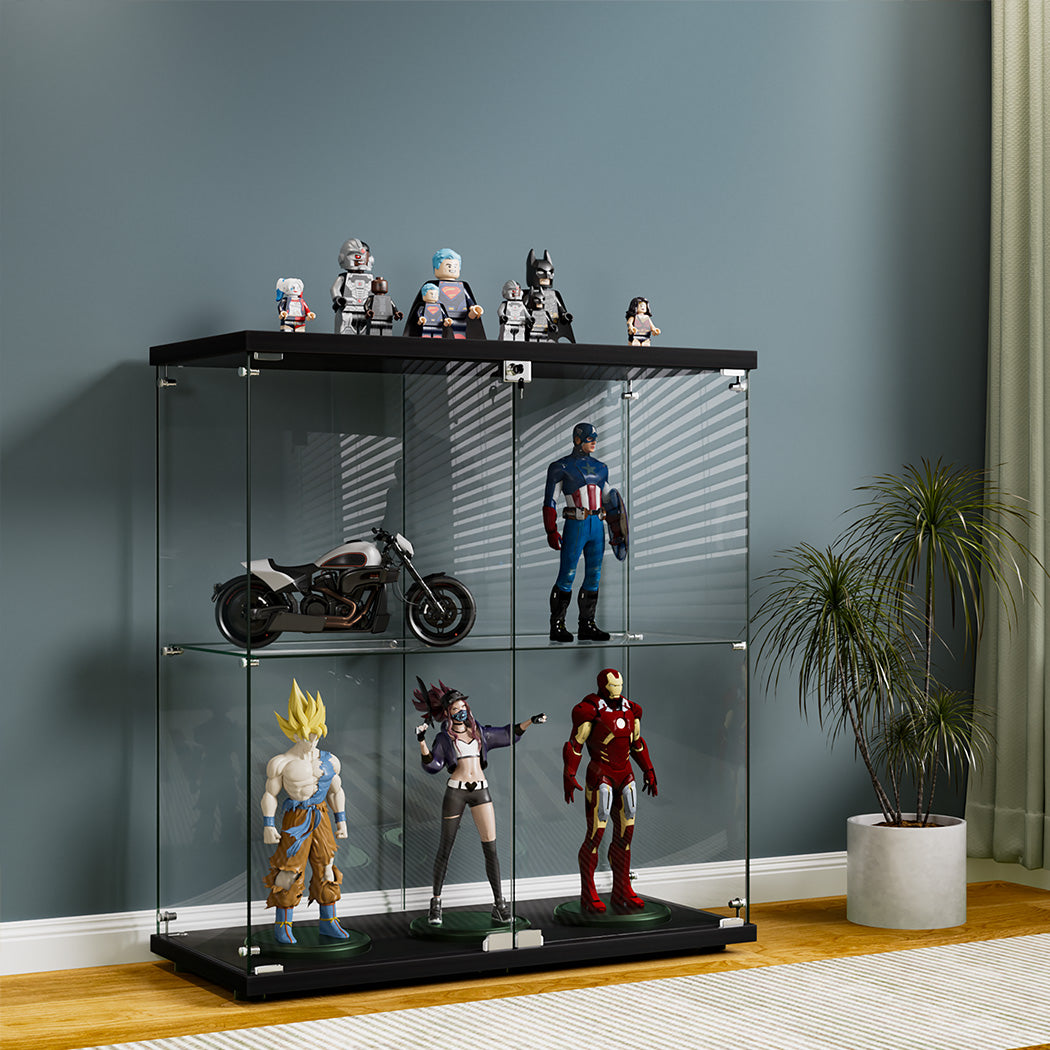 Stacked Glass Display Cabinet Lockable Collections Storage 2 Tier Shelf 2 Door-1937319791652114438