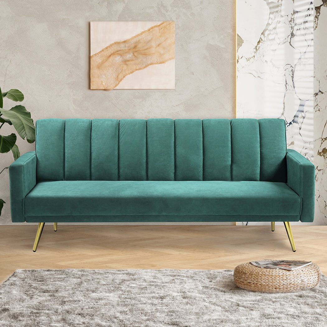 Levede Sofa Bed Convertible Velvet Lounge Recliner Couch Sleeper 3 Seater Green-1910112341077397508
