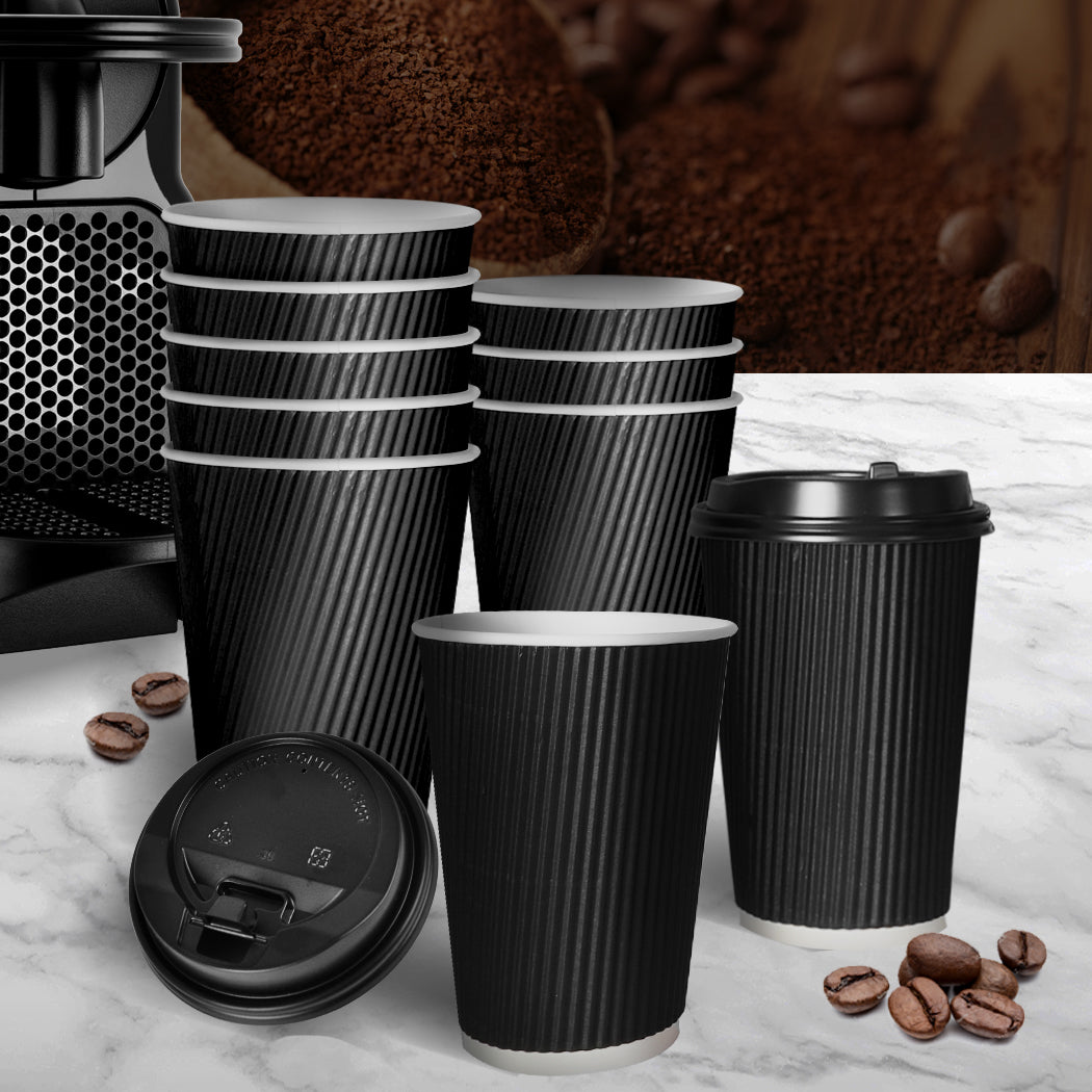 200 Pcs 16oz Disposable Takeaway Coffee Black-1942353277152792582
