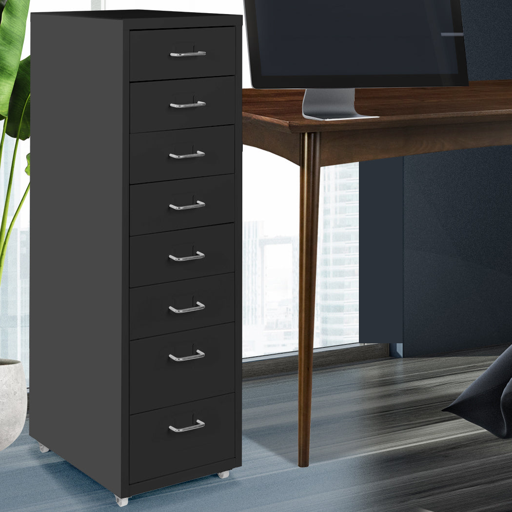 Levede 8 Drawer Office Cabinet Drawers Black-1917016720166490119