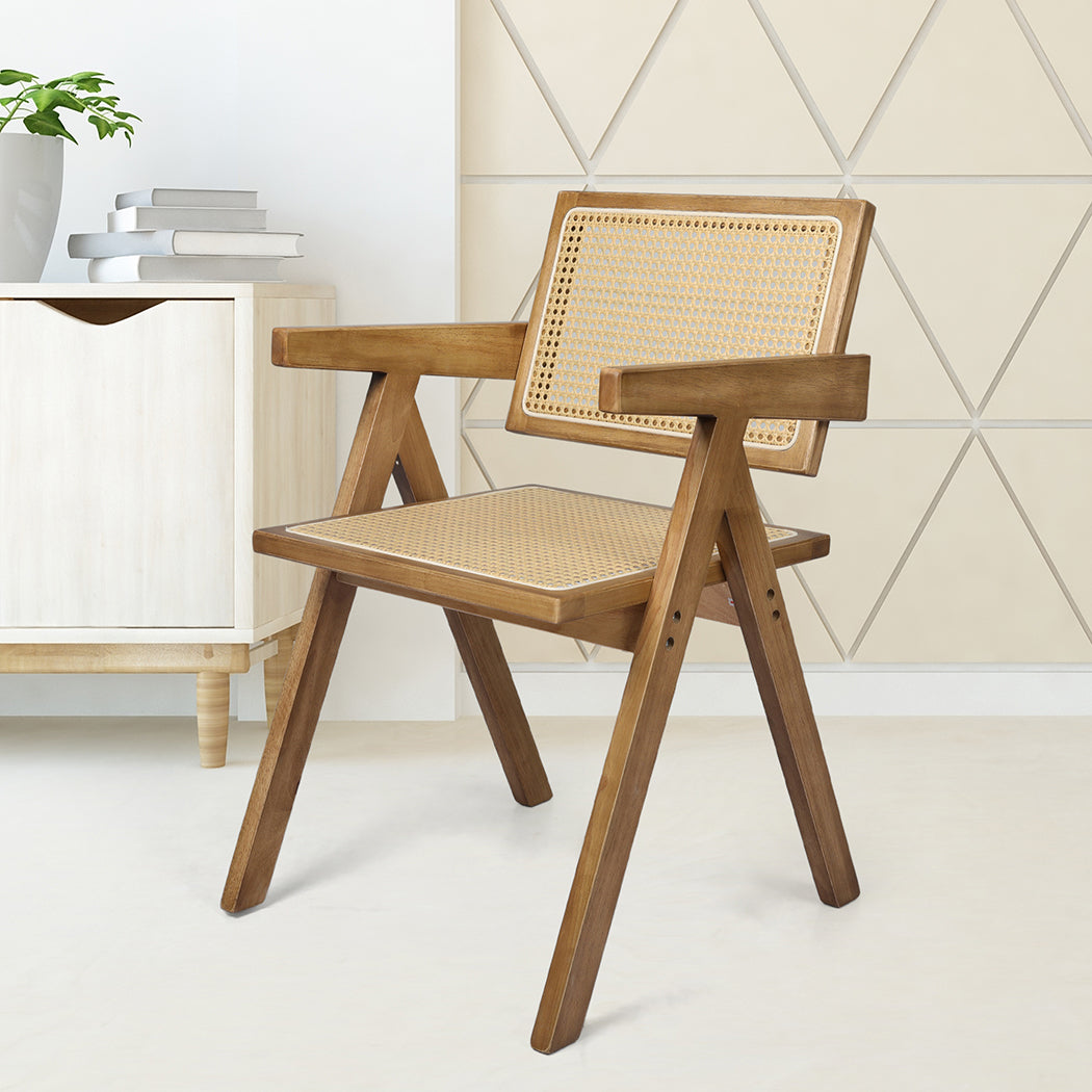 Levede 1x Dining Chair Solid Wood Rattan Natural-1910113298079158278