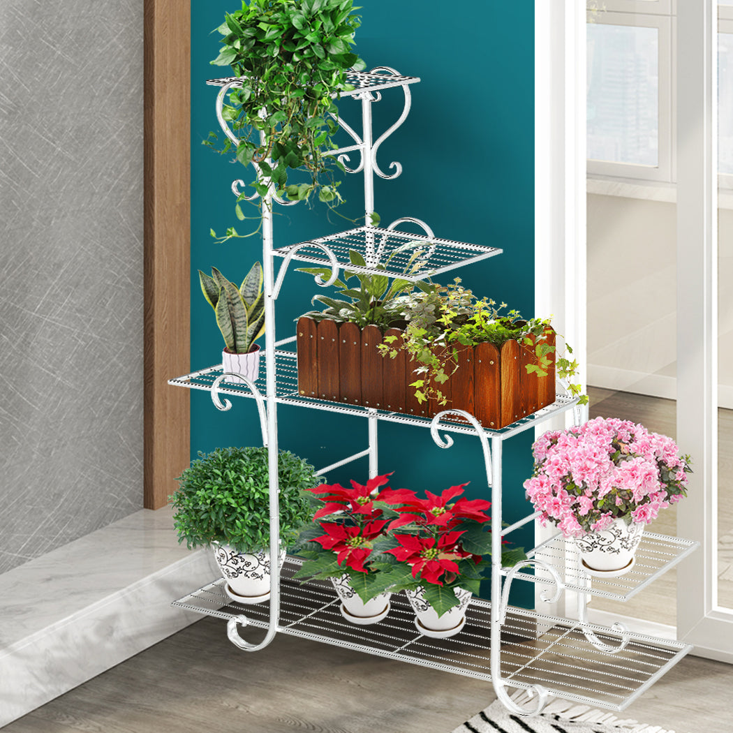 Levede Plant Stand Outdoor Indoor Metal White-1942353740573052934