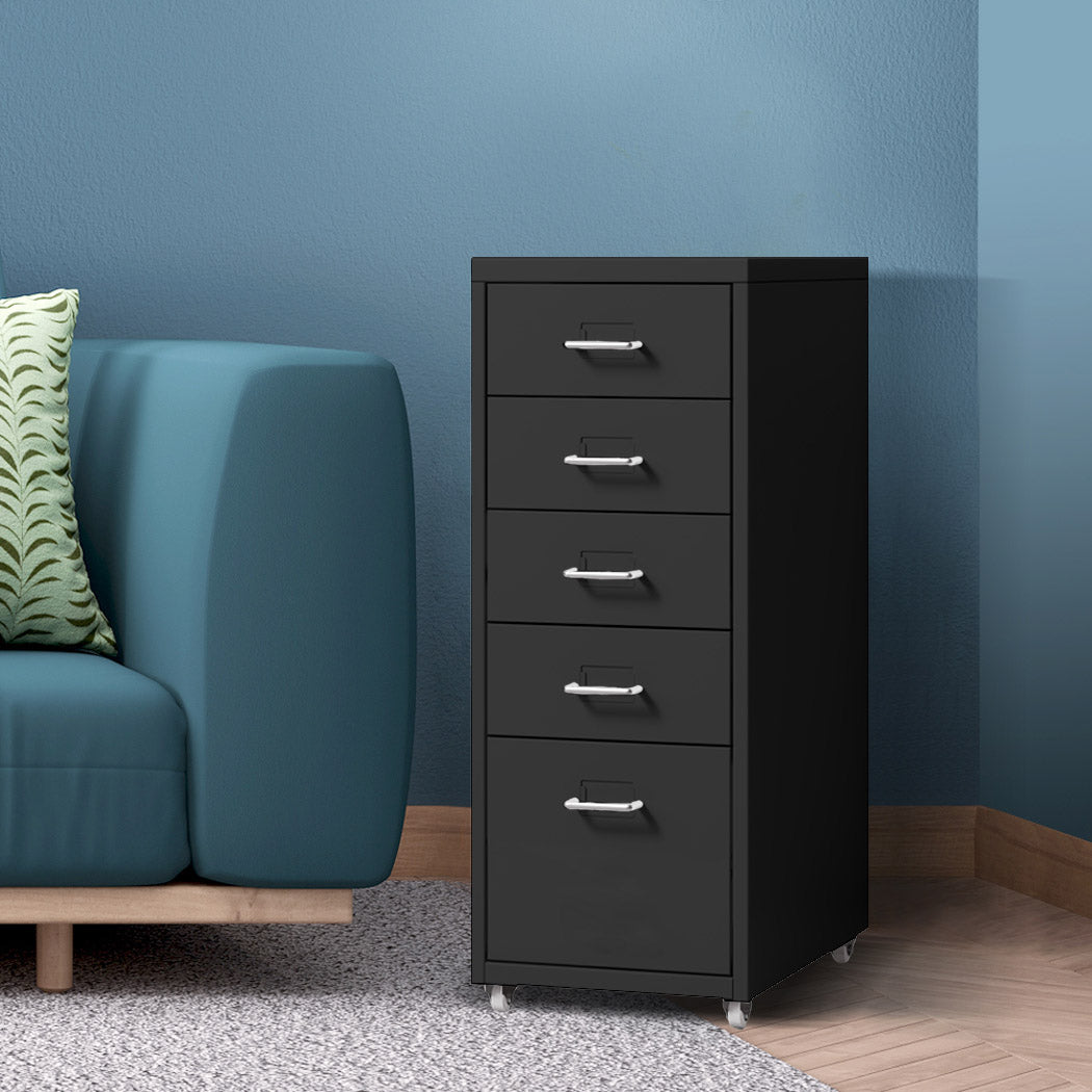 Levede 5 Drawer Office Cabinet Drawers Black-1917016720648835079