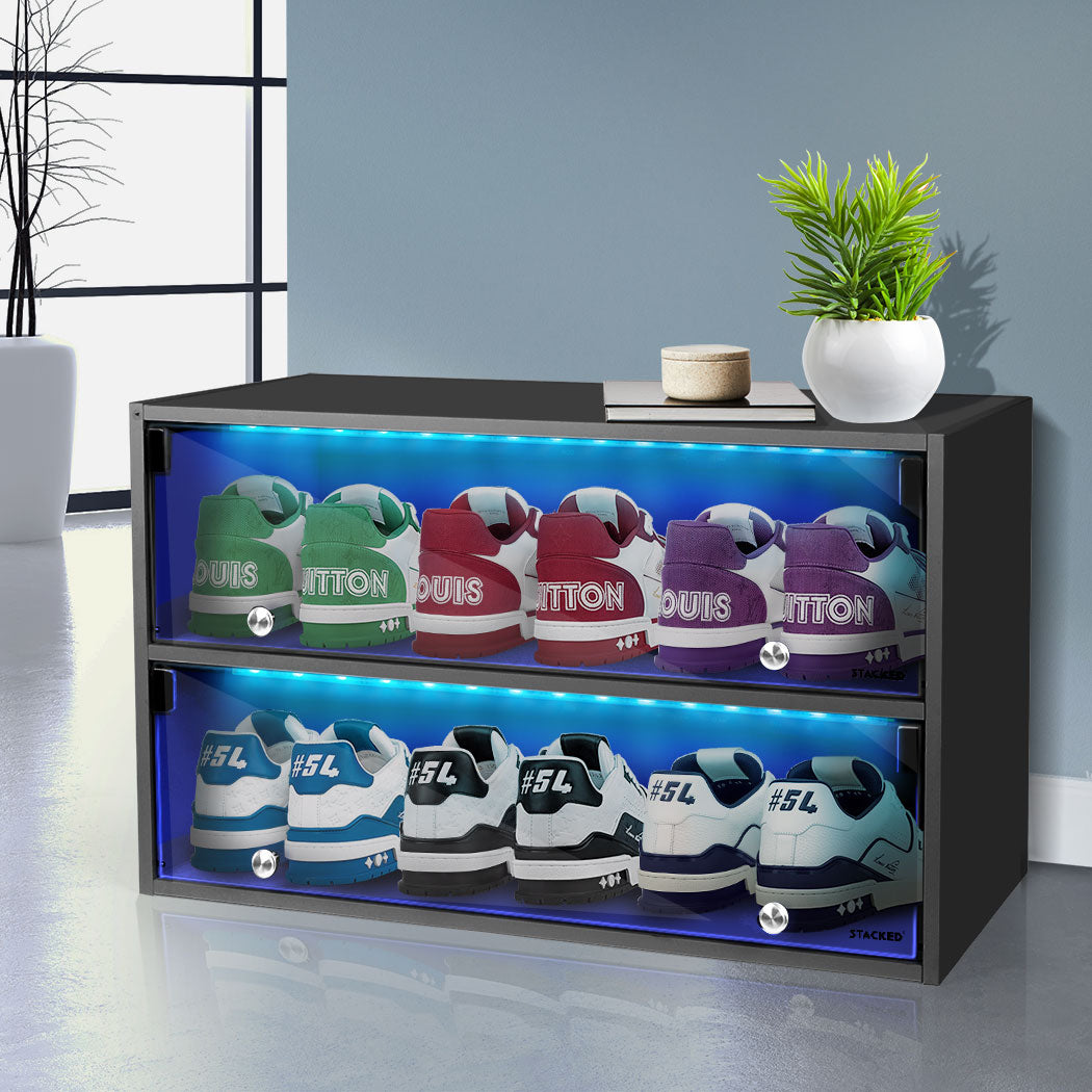 Stacked Shoes Storage Cabinet LED Sneaker Black-1942352807789203463