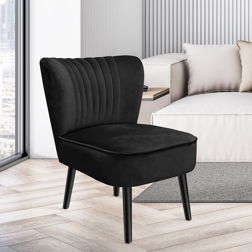 Levede Accent Chair Foot Stool Set Ottoman Black-1919892907804987399