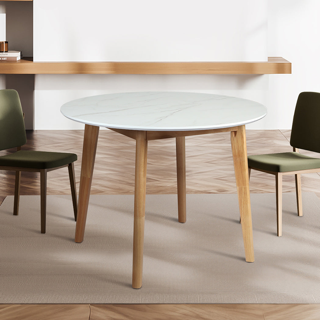 Levede Dining Table Round Rubberwood Base 100cm White 100 CM-1910113303720497159