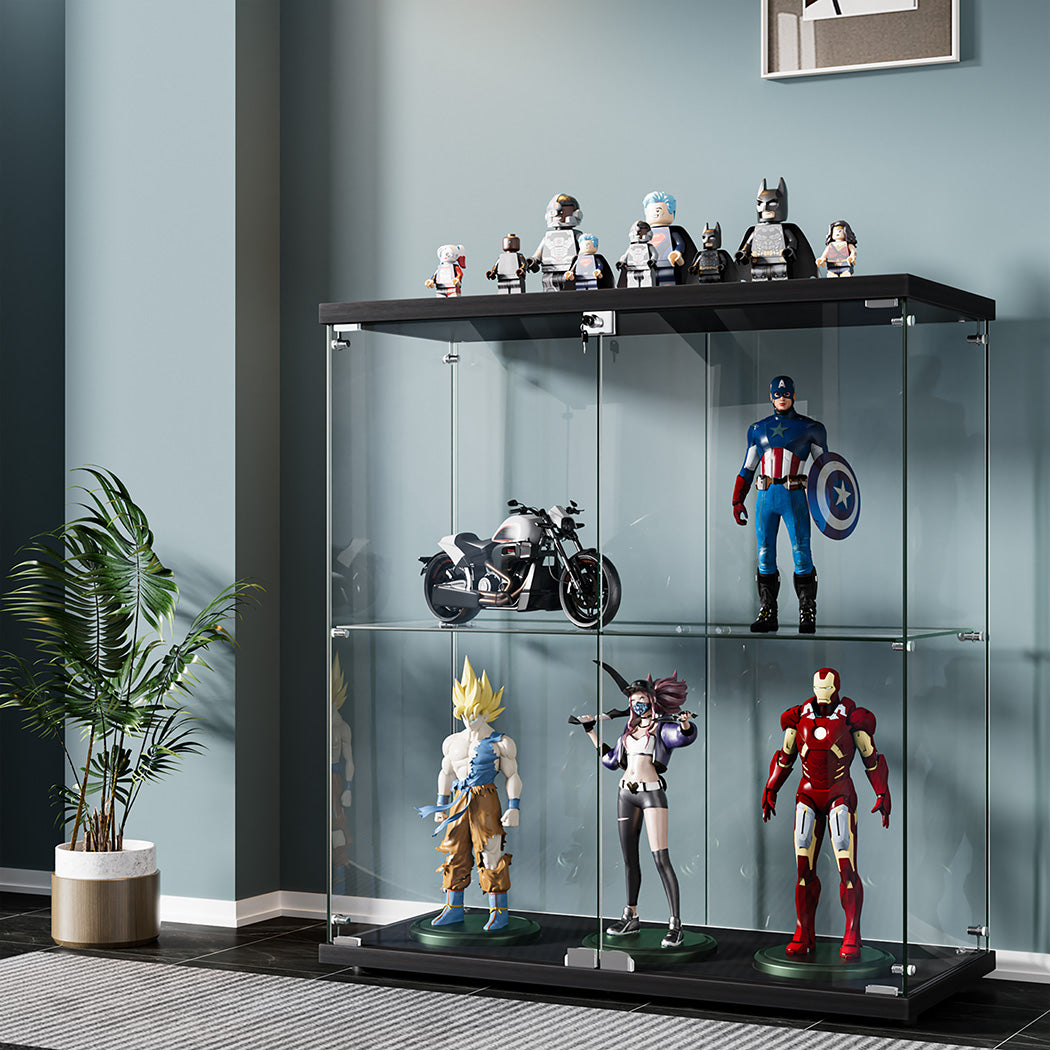 Stacked Glass Display Cabinet Lockable Collections Storage 2 Tier Shelf 2 Door-1937319791652114439