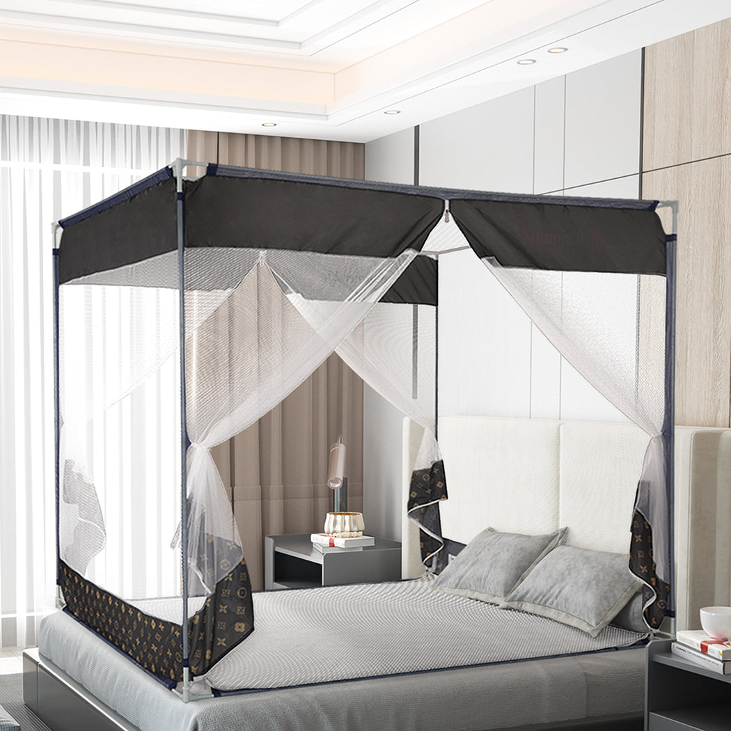 Dreamz Mosquito Bed Nets Foldable Canopy Square Grey-1910112871577161735