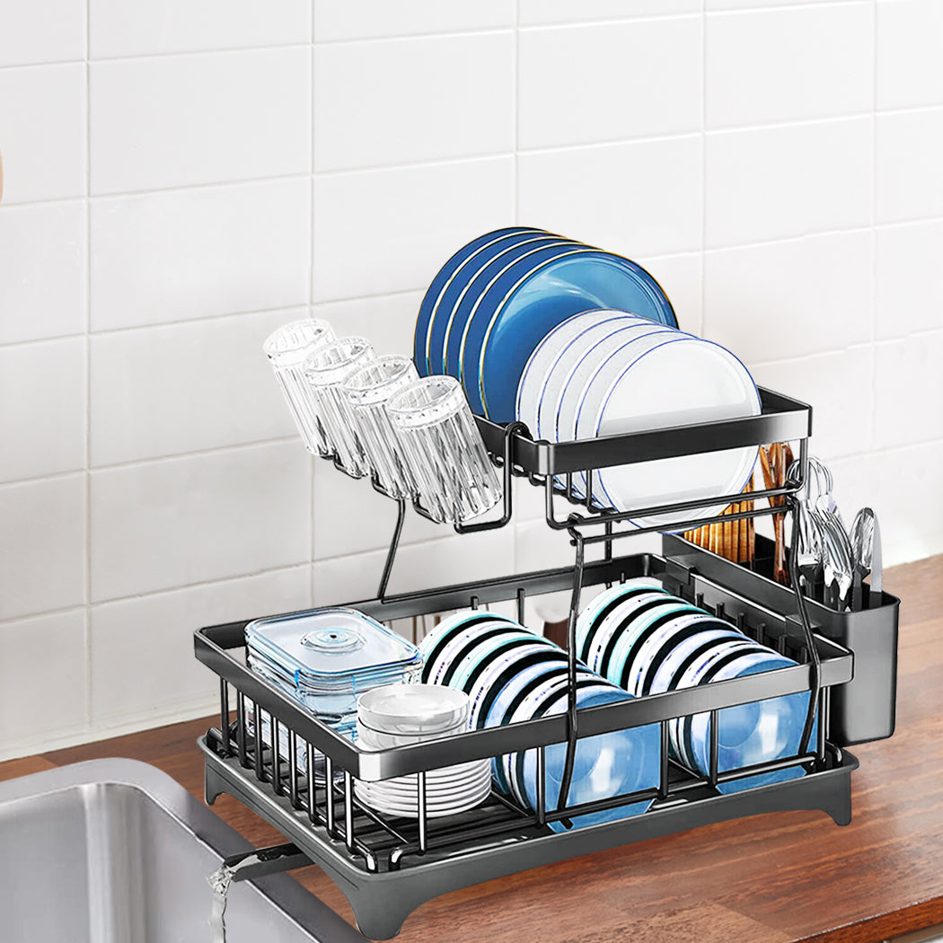 TOQUE Detachable Dish Drying Rack Cutlery Black-1942352917025656839