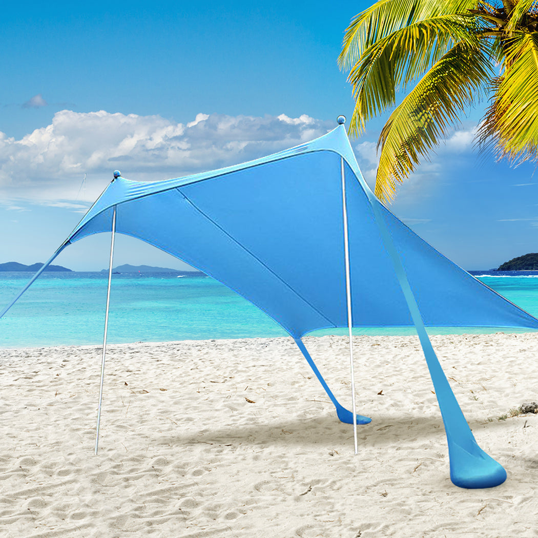 Beach Tent Camping Canopy 2-4 Person Family Sun Shade Shelter 210x210cm Blue-1942352894619684871
