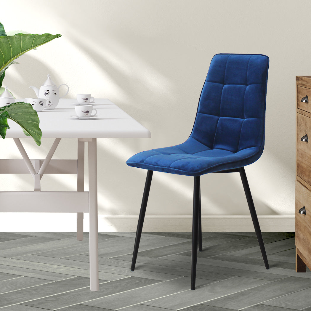 Levede 4x Dining Chairs Kitchen Velvet Blue-1910113287345934343