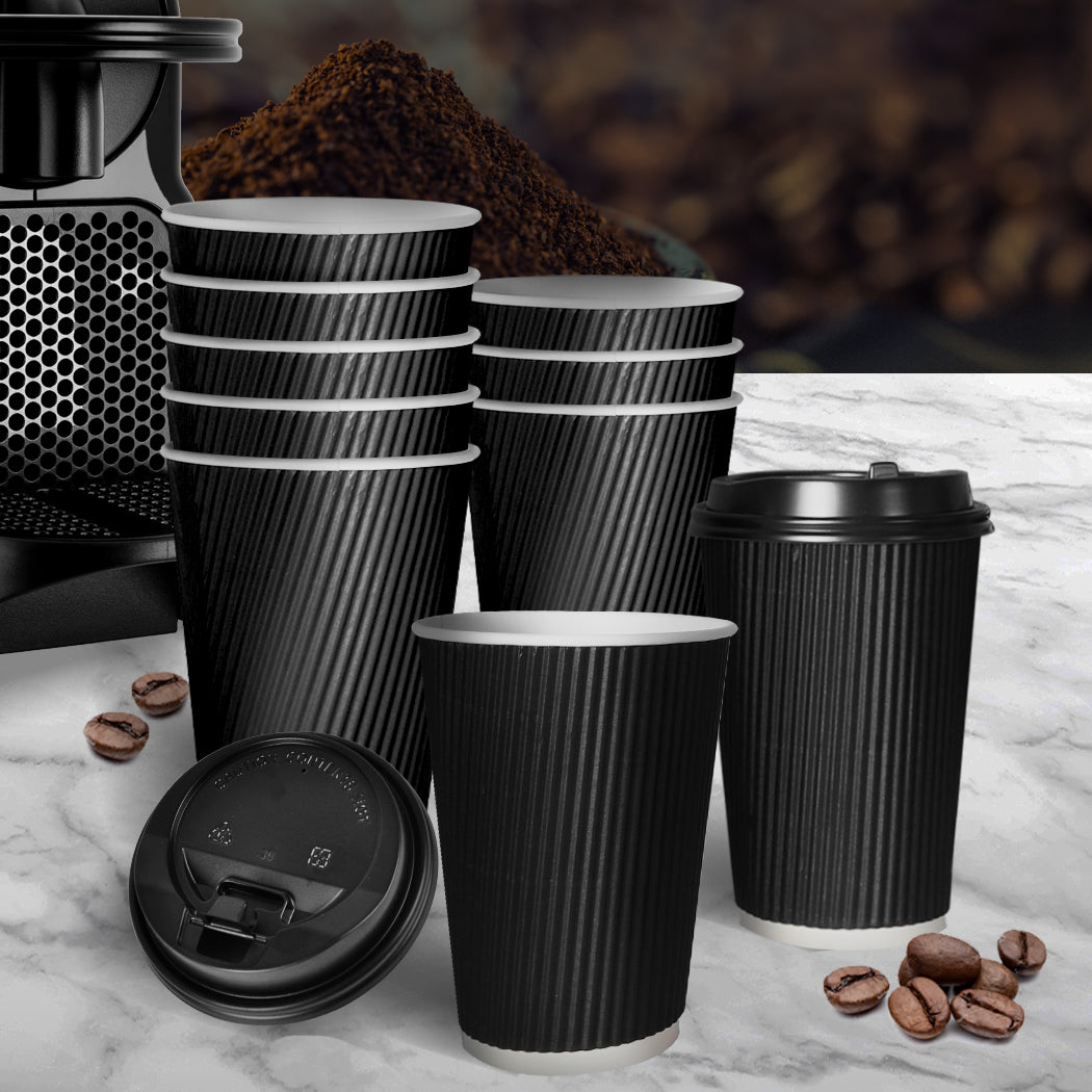 200 Pcs 16oz Disposable Takeaway Coffee Black-1942353277152792583