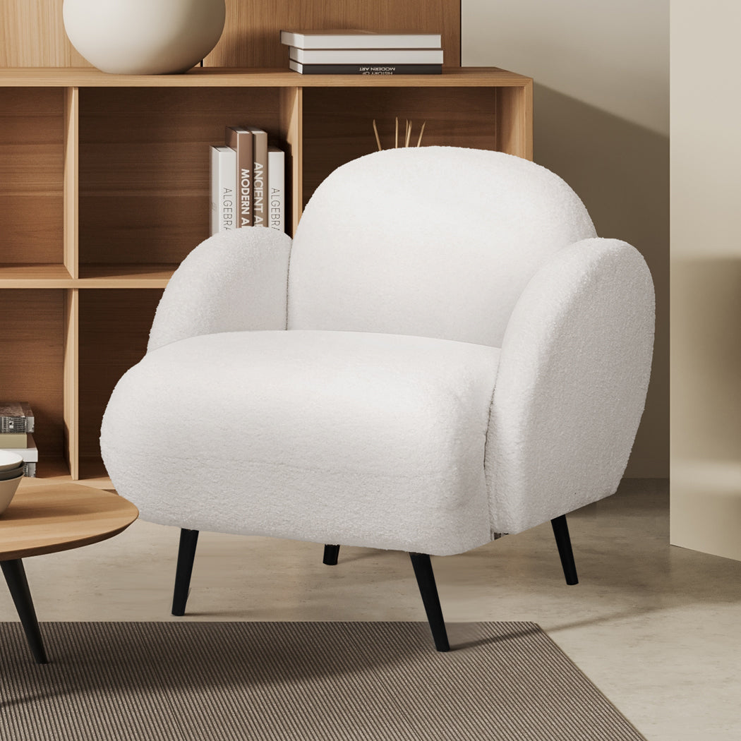 Levede Sofa Chair Fleece Upholstered Single White-1937319787176792071