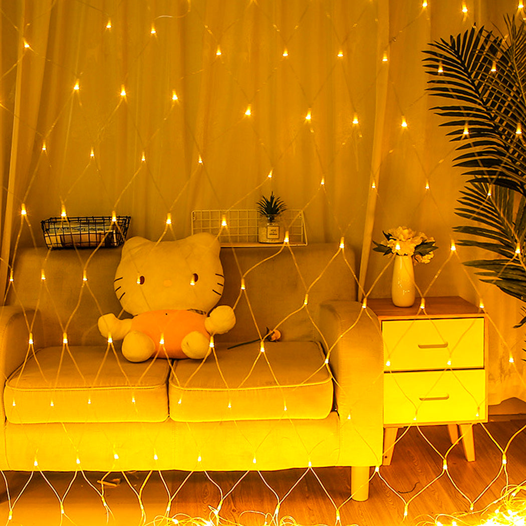 320LED Fairy Lights Net Mesh Curtain Warm white-1942353050505187335