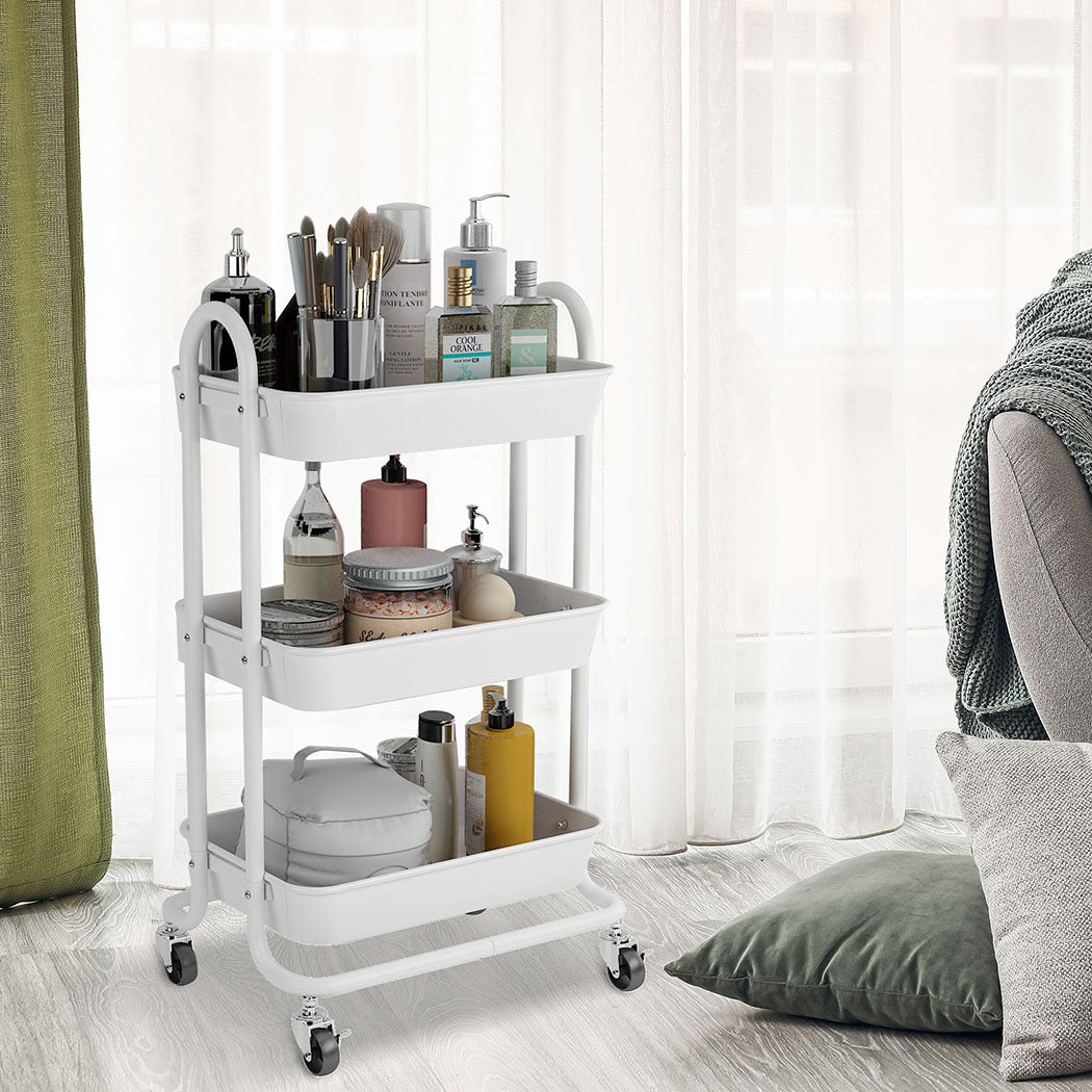 Levede 3 Tiers Kitchen Storage Trolley White-1942353198664781831