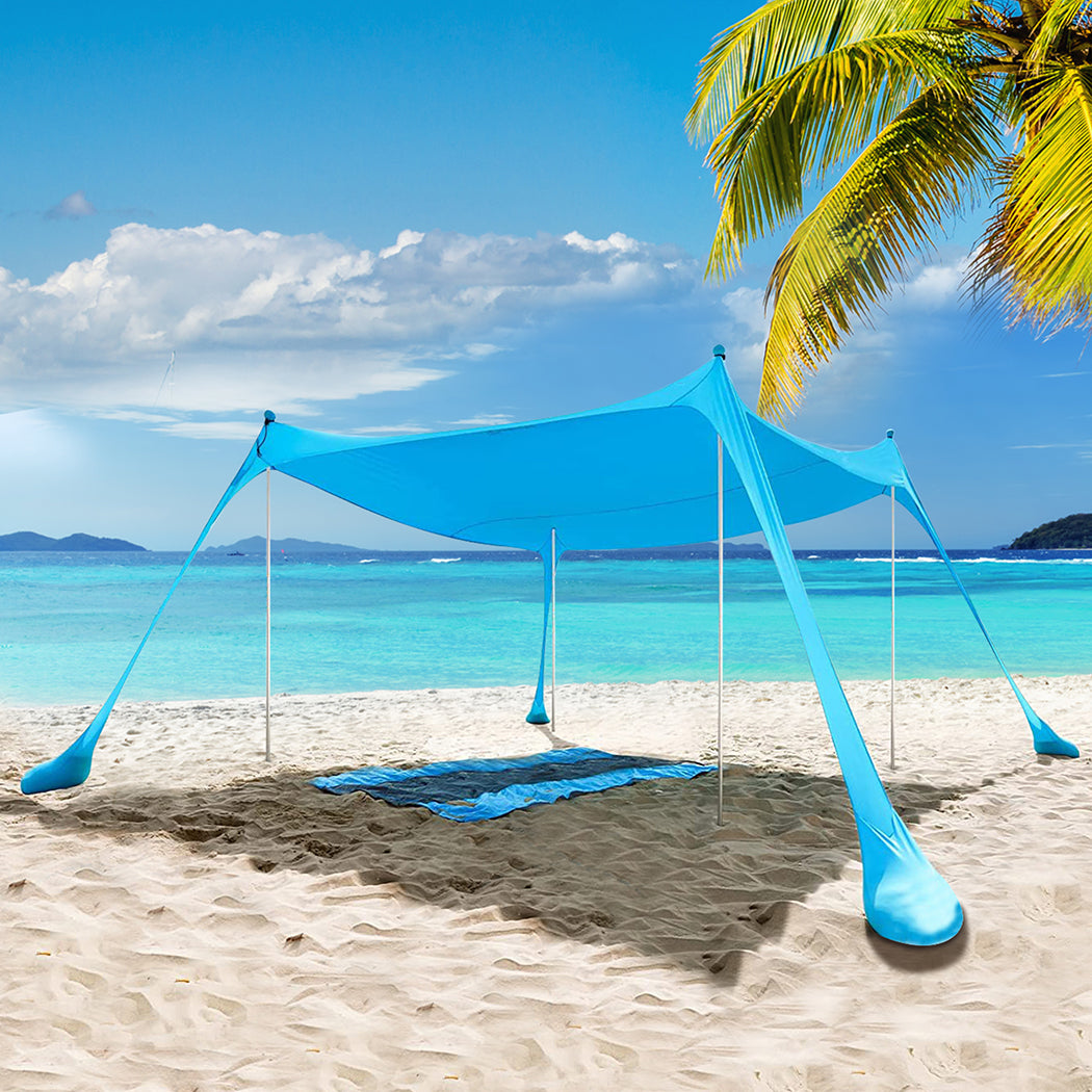 Beach Tent Camping Canopy 4-6 Person Family Sun Shade Shelter 300x300cm Blue-1942352894795845639