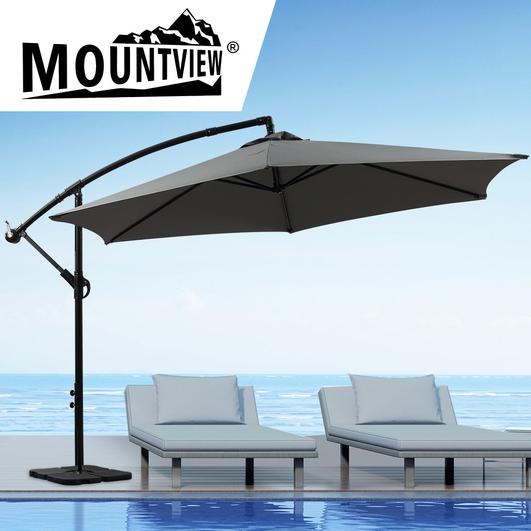Mountview 3M Outdoor Umbrella Cantilever Grey With Base-1942353015138816007