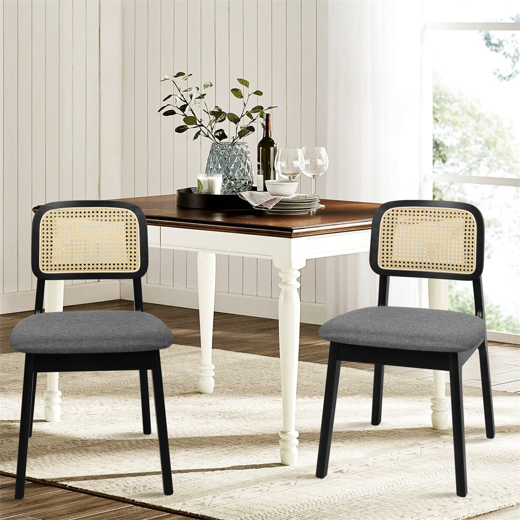 Levede 2x Dining Chair Wood Rattan Armless Black-1937319813961617415