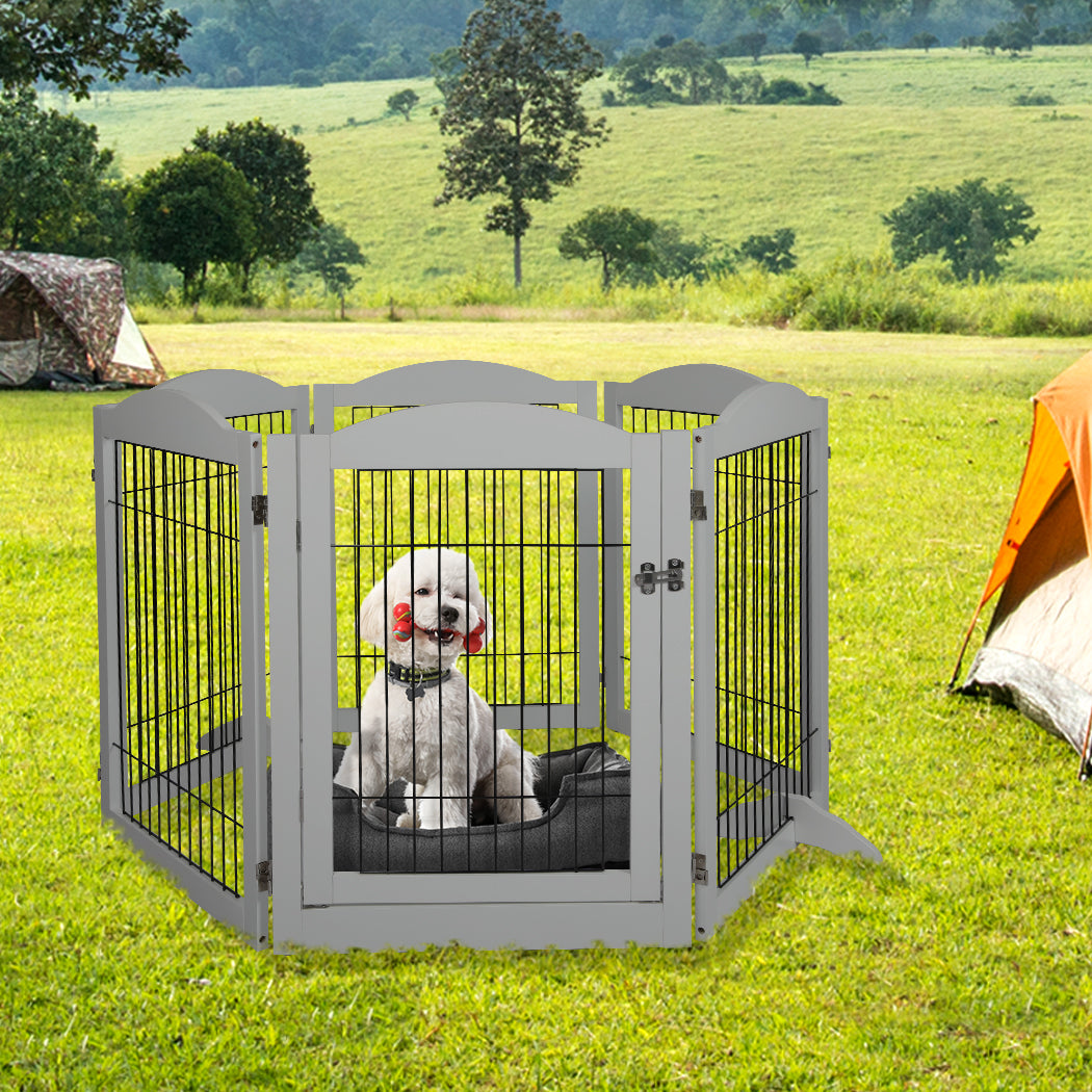 PaWz 6 Panels Pet Dog Playpen Puppy Grey-1942352754043392007