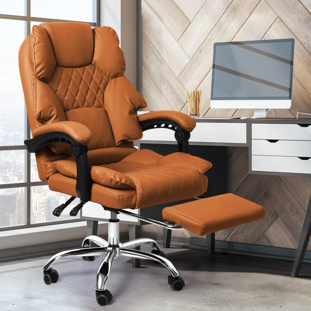 Levede Gaming Chair Office Computer Brown Footrest-1910112922684755975