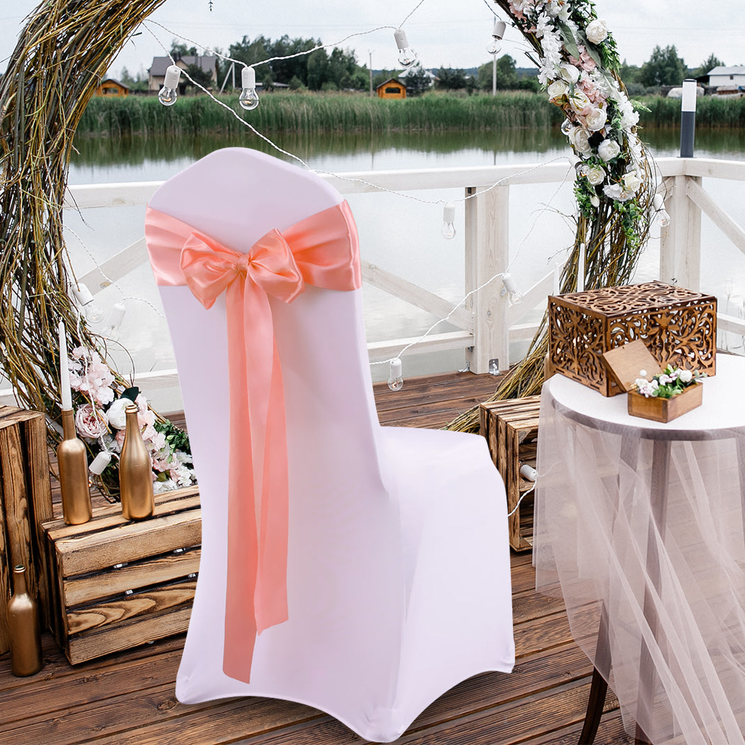 50x Satin Chair Sashes Cloth Cover Wedding Coral-1942353140644974598