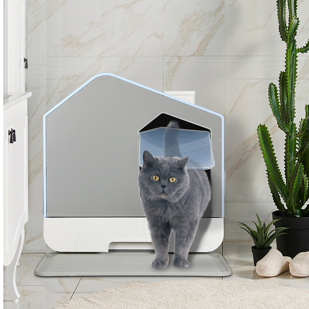 PaWz Fully Enclosed Cat Litter Box Mat Blue-1942352759785394183