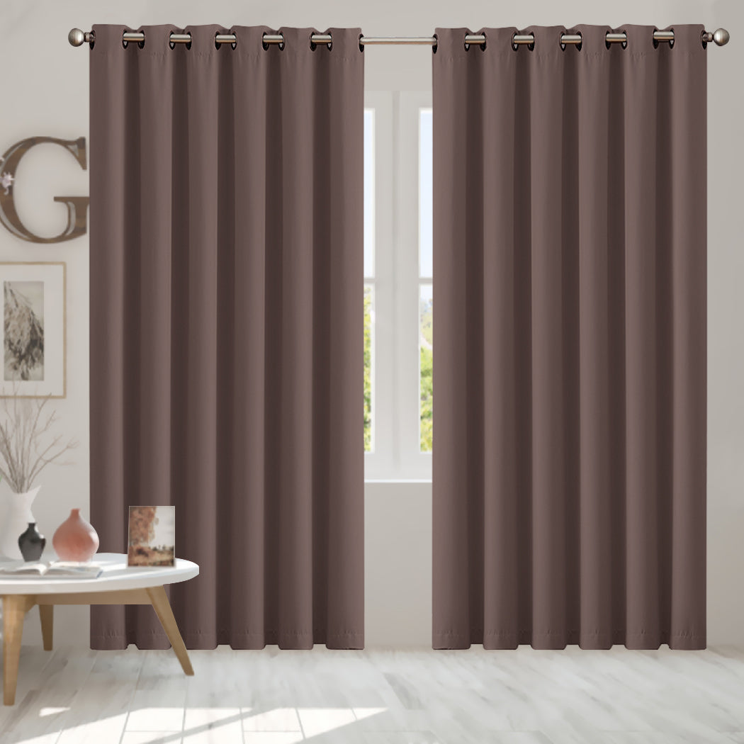 2x Blockout Curtains Panels 3 Layers Taupe-1942353385189675014