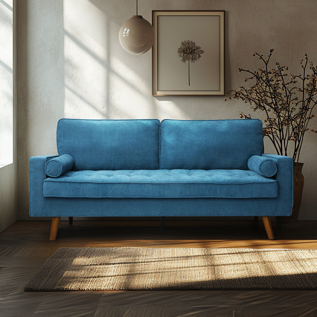 Levede Fabric Sofa Armchair 3 Seater Couch Blue 191cm Wide-1910112520178372615